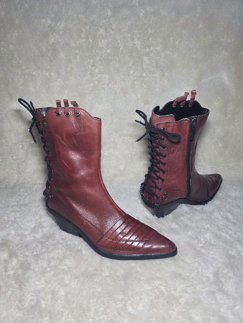 NEW Harley Davidson Vannis Red Bordeaux Leather Moto Boots W's Sz 6 Corset Lace